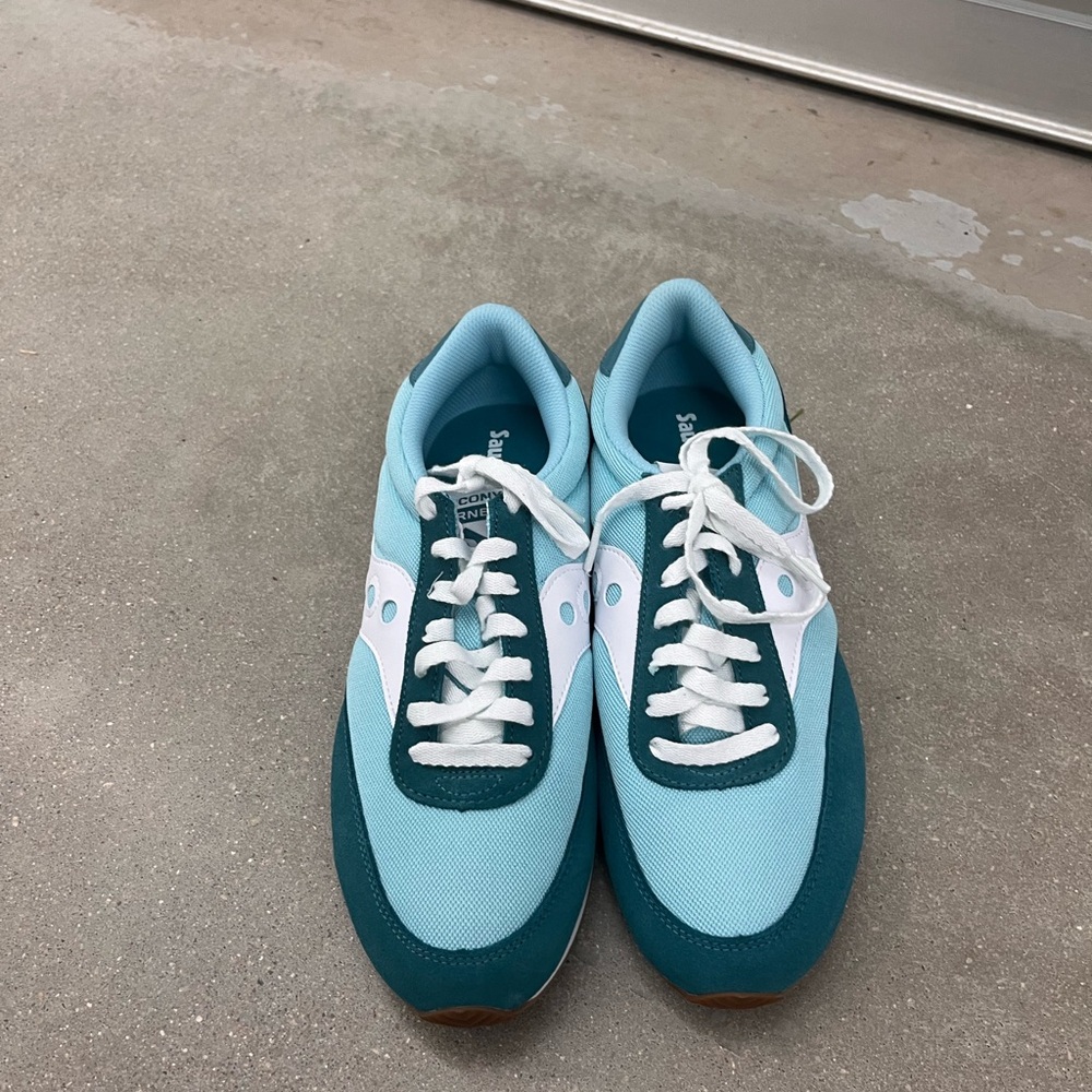 Saucony Aqua and White Lace-Up Sneakers